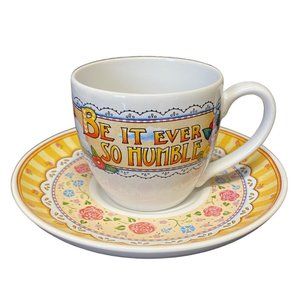 Mary Engelbreit Time For Tea Cup Saucer Set Be It Ever So Humble NIB